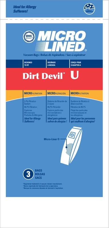 Dirt Devil Replacement Type U Microlined Vacuum Bags, 3pk