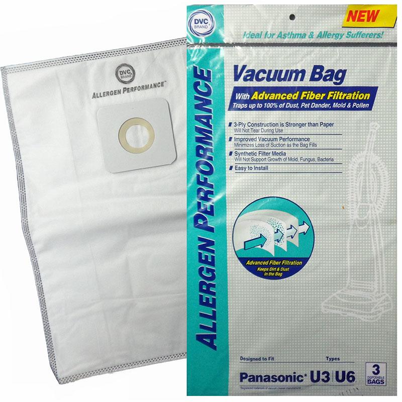 Panasonic Replacement U3-U6 Synthetic Allergen Vacuum Bags, 3pk