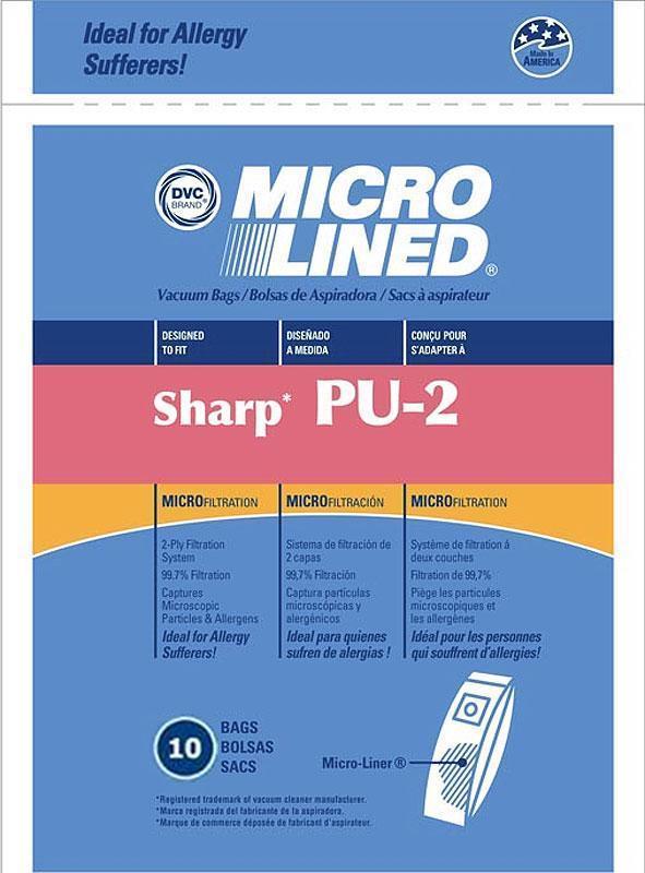 Sharp Replacement Type PU2 Microlined Vacuum Bags, 10pk